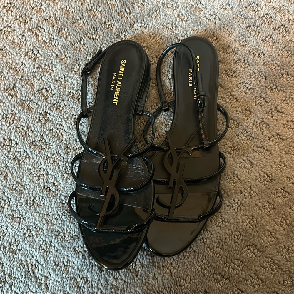 Saint Laurent Sandals, black patent leather, size 39